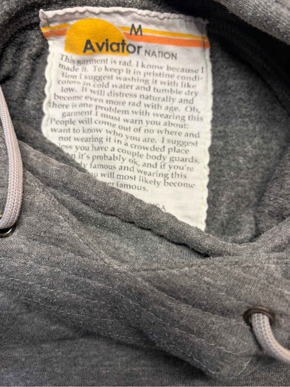 Aviator Nation Funnel Neck Pullover Hoodie Charcoal Zip Pockets Medium - Picture 4 of 4